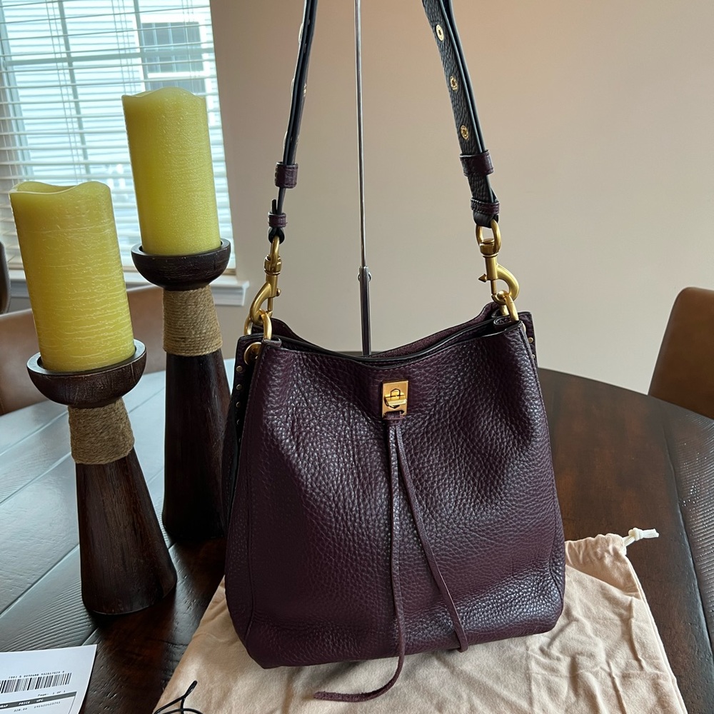 REBECCA MINKOFF DARREN LEATHER SHOULDER BAG HOBO MALBEC BURGUNDY W GOLD
